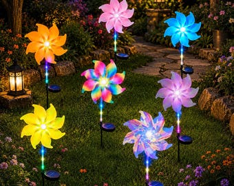 Eolienne solaire, piquets de jardin, décoration extérieure imperméable, art de la cour, art de la cour, éclairage paysager LED pour allée de pelouse