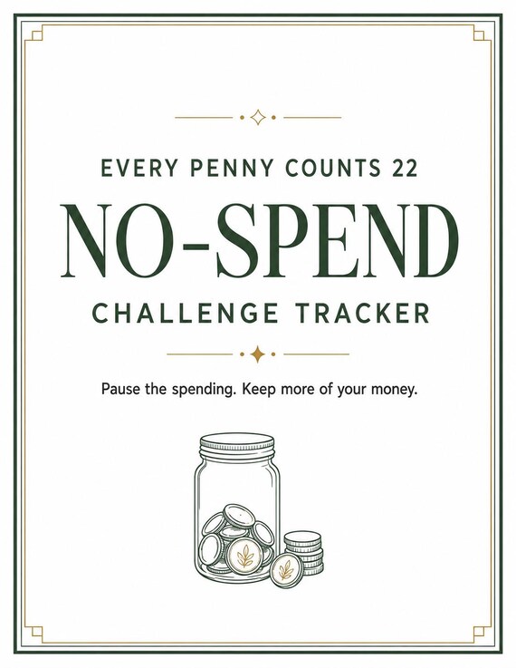 No-Spend Challenge Tracker Bundle | 30-Day Savings Planner (PDF Download)