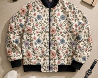Vintage Floral Pattern Bomber Jacket | All-Over Print
