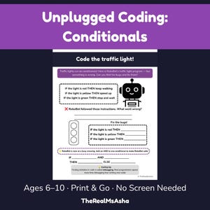 Actividad gratuita de programación sin conexión / ¿Qué es una condicional? / Edades 6–10 / Imprimir y listo