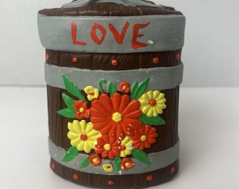 Vintage Daisy Barrel Ceramic Napkin Holder Brown Orange Yellow Hand Painted