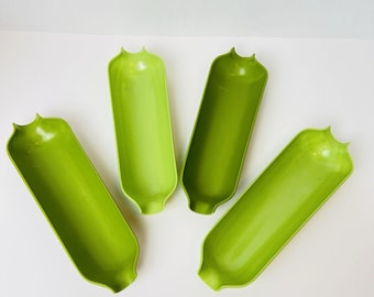 Vintage Royal Product Grüne Kunststoff-Maiskolbenschalen, 4er-Set, Hergestellt in den USA