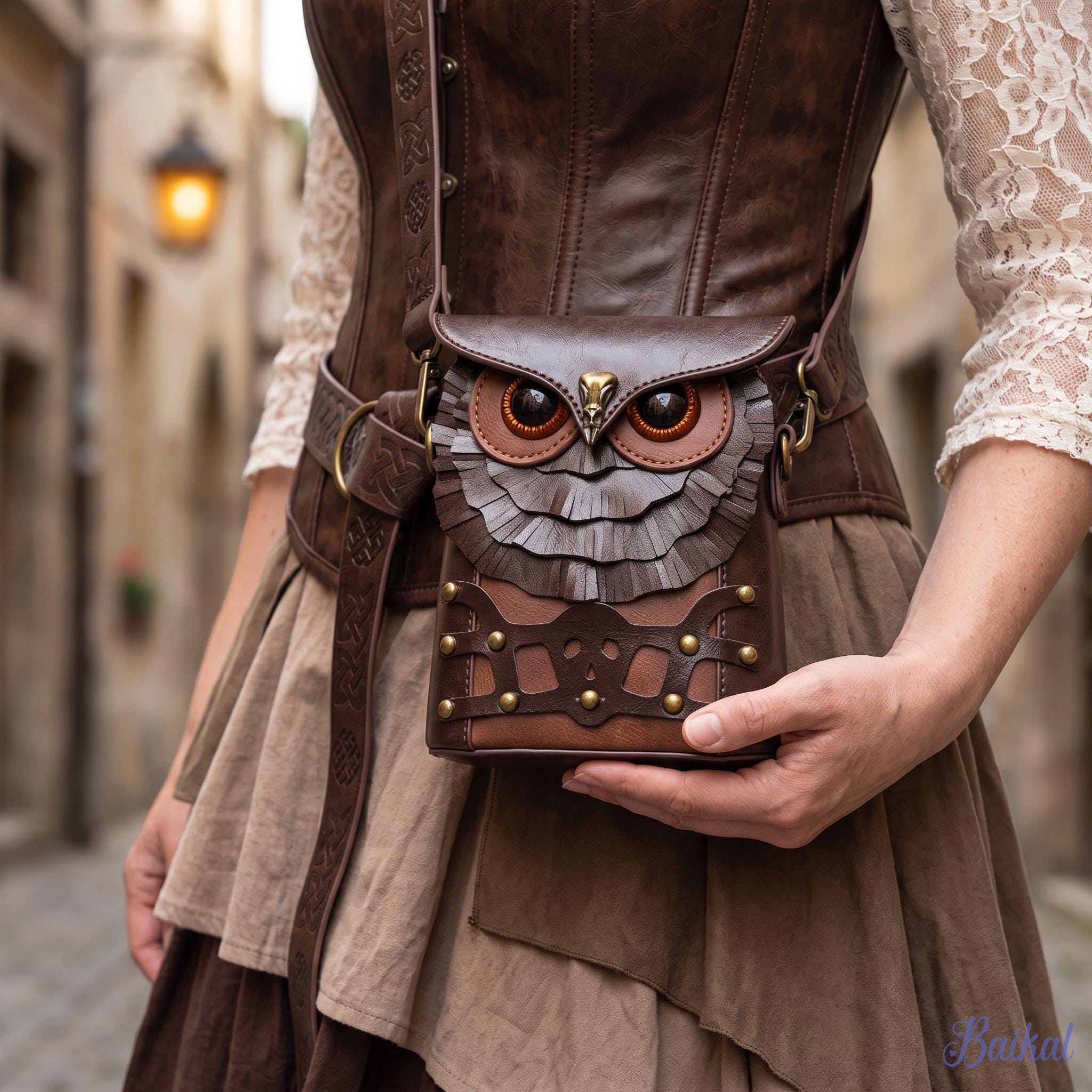 Steampunk Owl Crossbody Bag, Medieval PU Leather Mini Purse, Gothic Fantasy Shoulder Bag, Renaissanc