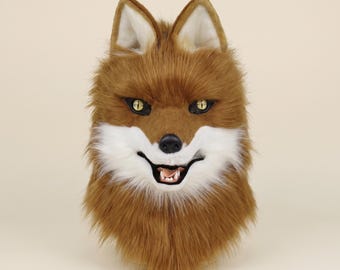 Realistic Wolf Fox Furry Mask, Movable Jaw Beast Costume, Faux Fur Headpiece