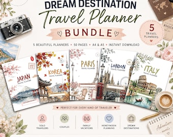 Reise-Planer-Bundle | Japan Korea Paris London Italien | Urlaubsplaner |Urlaubsplaner | Reisetagebuch | A4 A5 Sofortdownload |