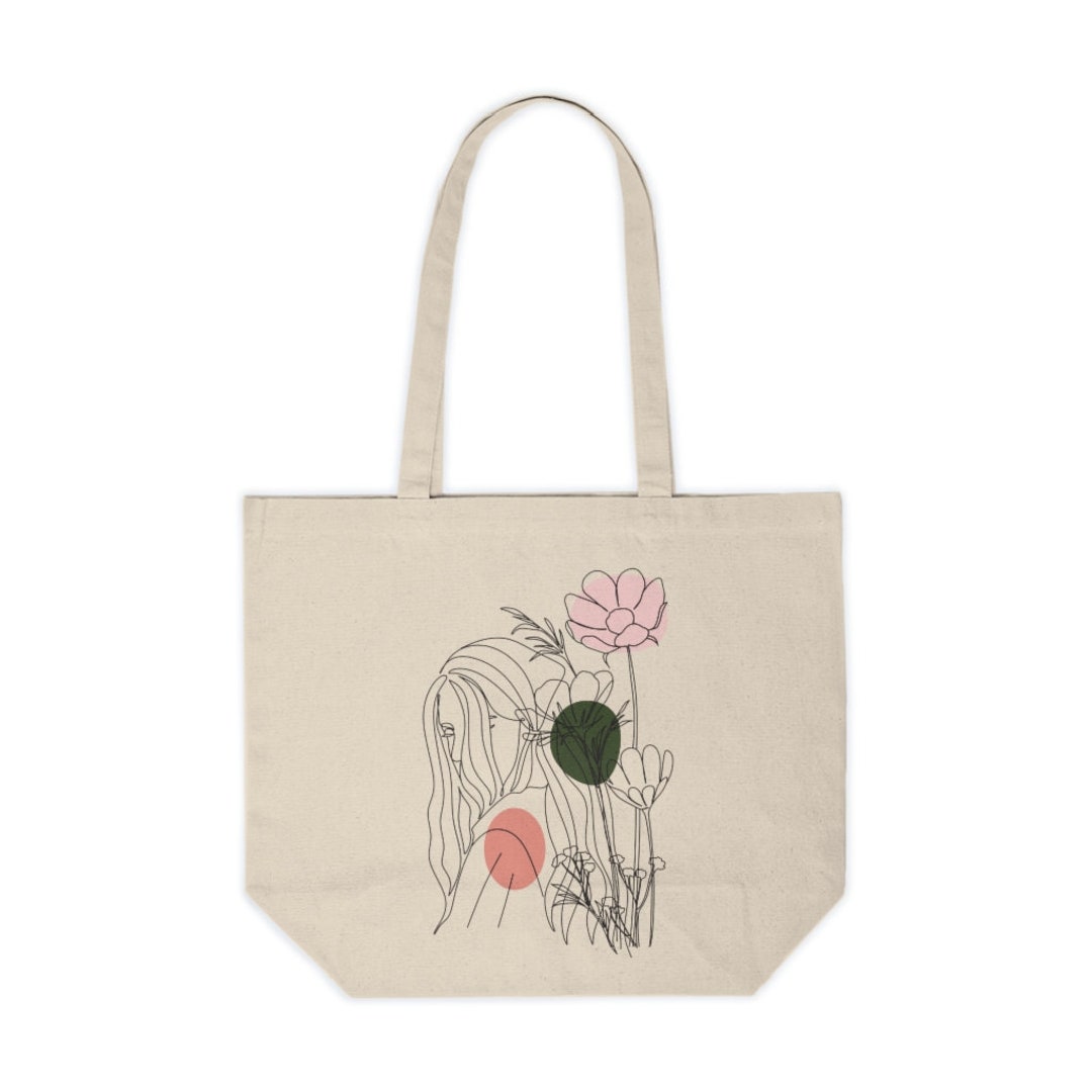 Lin Drawing Girl With Flowers Canvas Shopping Tote - Etsy
