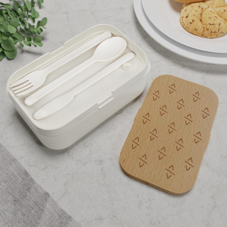 Code Brackets Pattern Bento Lunch Box | Wooden Lid Silicone Tray: HTML, CSS, Web, Frontend image 4