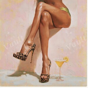 leopard platform peep-toes + a sugar-rim lemon drop martini, pink wall.