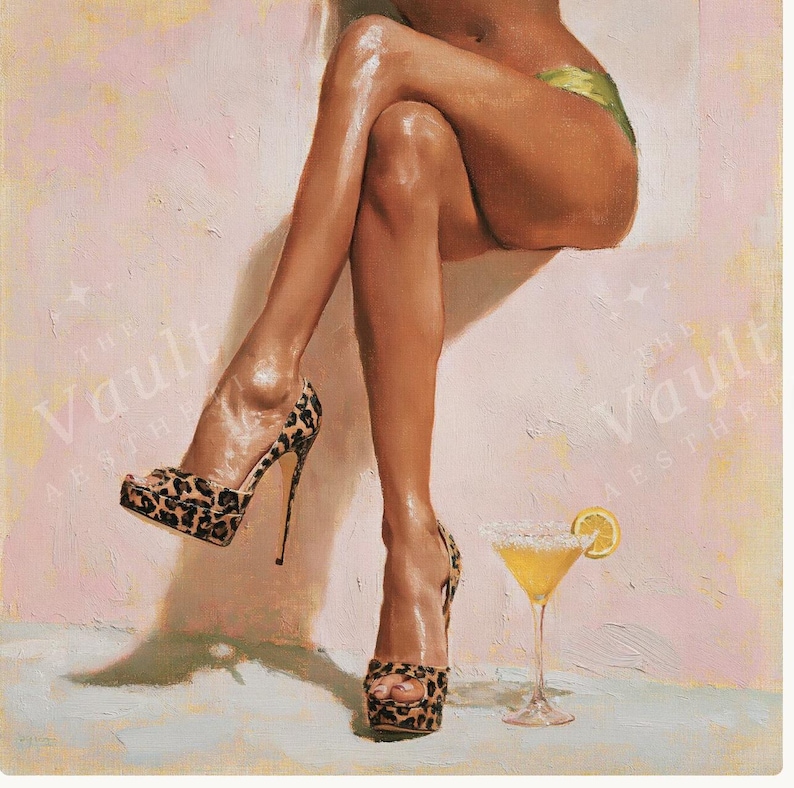 leopard platform peep-toes + a sugar-rim lemon drop martini, pink wall.