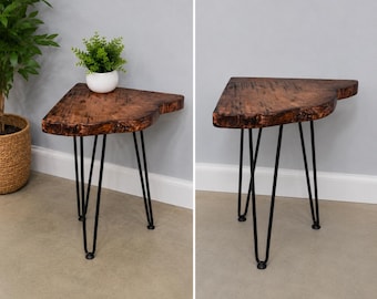 Live Edge Wood Corner/Side Table with Hairpin Legs