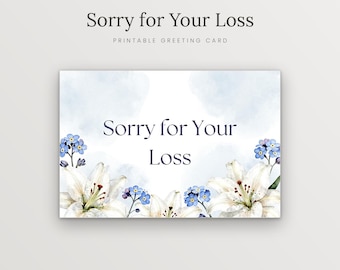 Printable Sympathy Card, Watercolor Lily Forget-Me-Not Condolence (6x4 Digital Download)