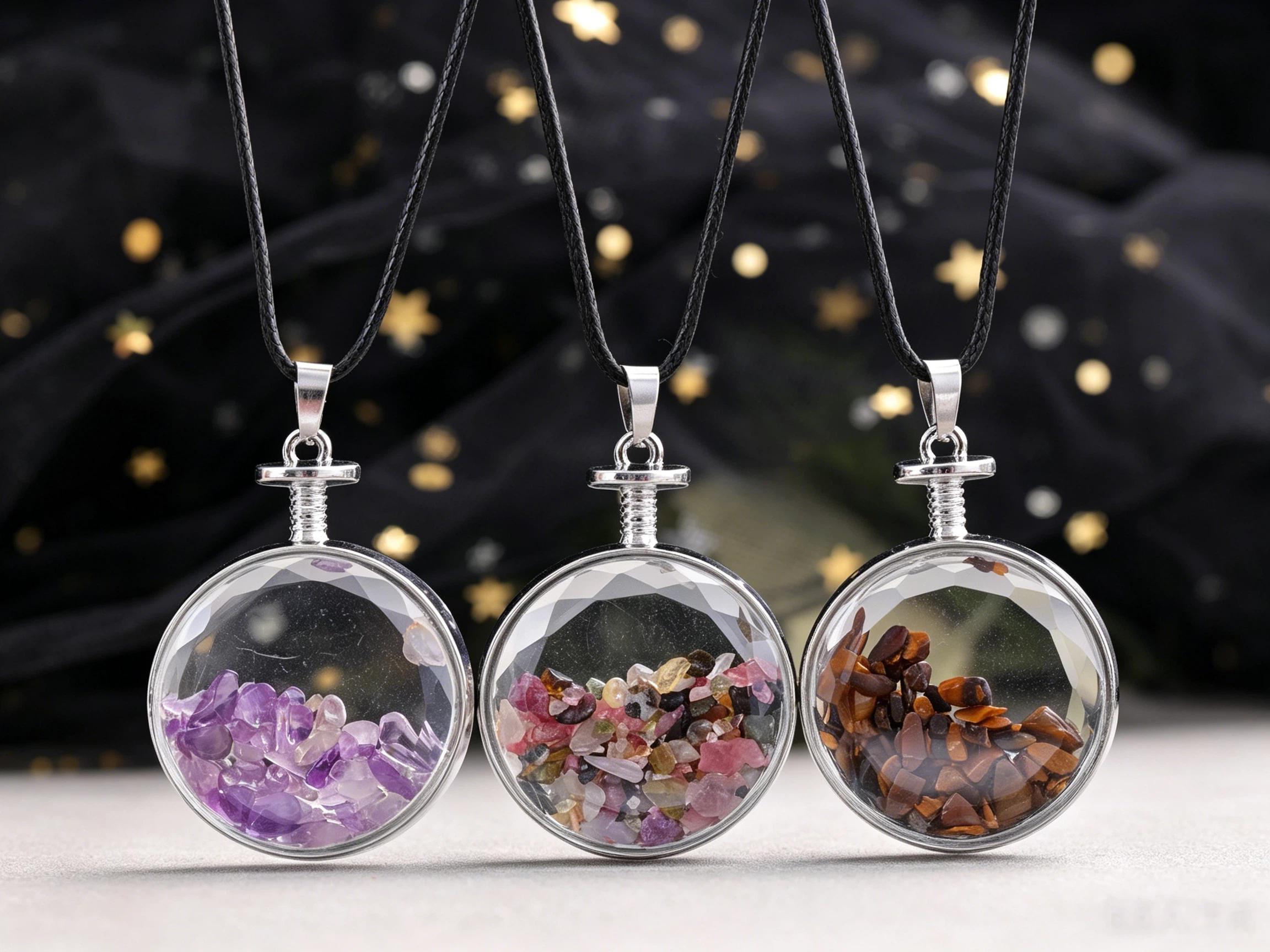 Healing Jewelry Raw Crystal Chips Glass Bottle Pendant Floating…