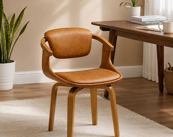 Mid Century Swivel Office Chair Faux Leather Accent Chair Small Spaces