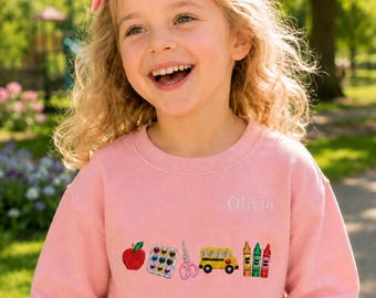 Benutzerdefiniertes Kinder-Sweatshirt, personalisiertes Schul-Sweatshirt, Apple-Namensstil-Shirt, Schulanfanggeschenk, Geburtstagsgeschenk für Kinder