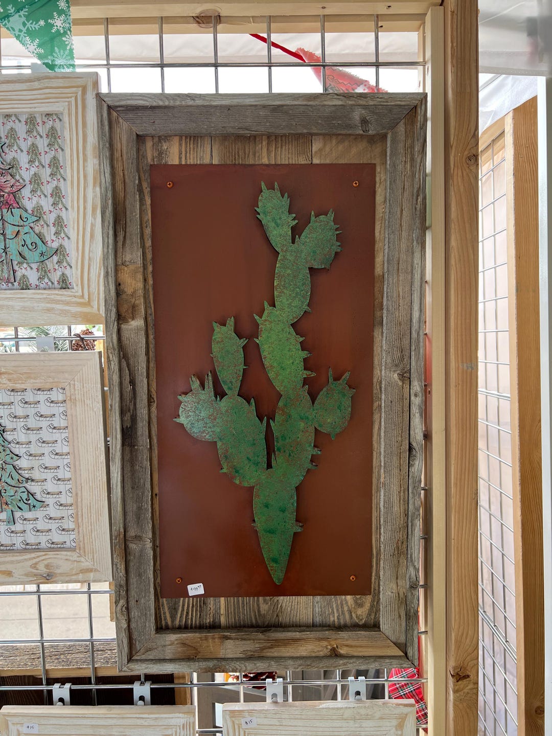 Cactus Metal Art, Cactus Barn Wood Wall Hanging, Barn Wood Frame, Metal ...