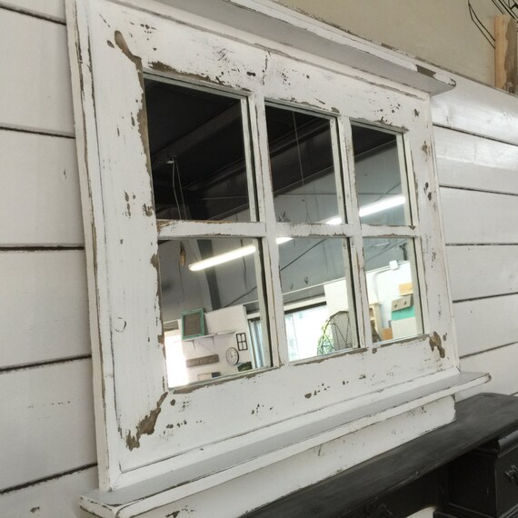 French Country Window Mirror Shabby Wall Large Hall Tree With Shelf Vintage Sash