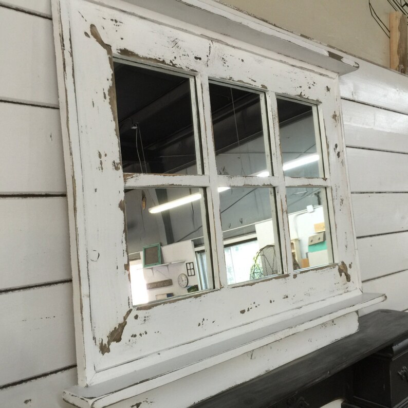 French Country Window Mirror Shabby Wall Large Hall Tree With Shelf Vintage Sash