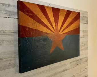 Hand Painted Arizona Flag, Arizona Flag Canvas Art, Americana Flag, Arizona Flag, Americana Decor, Primitive Arizona Flag