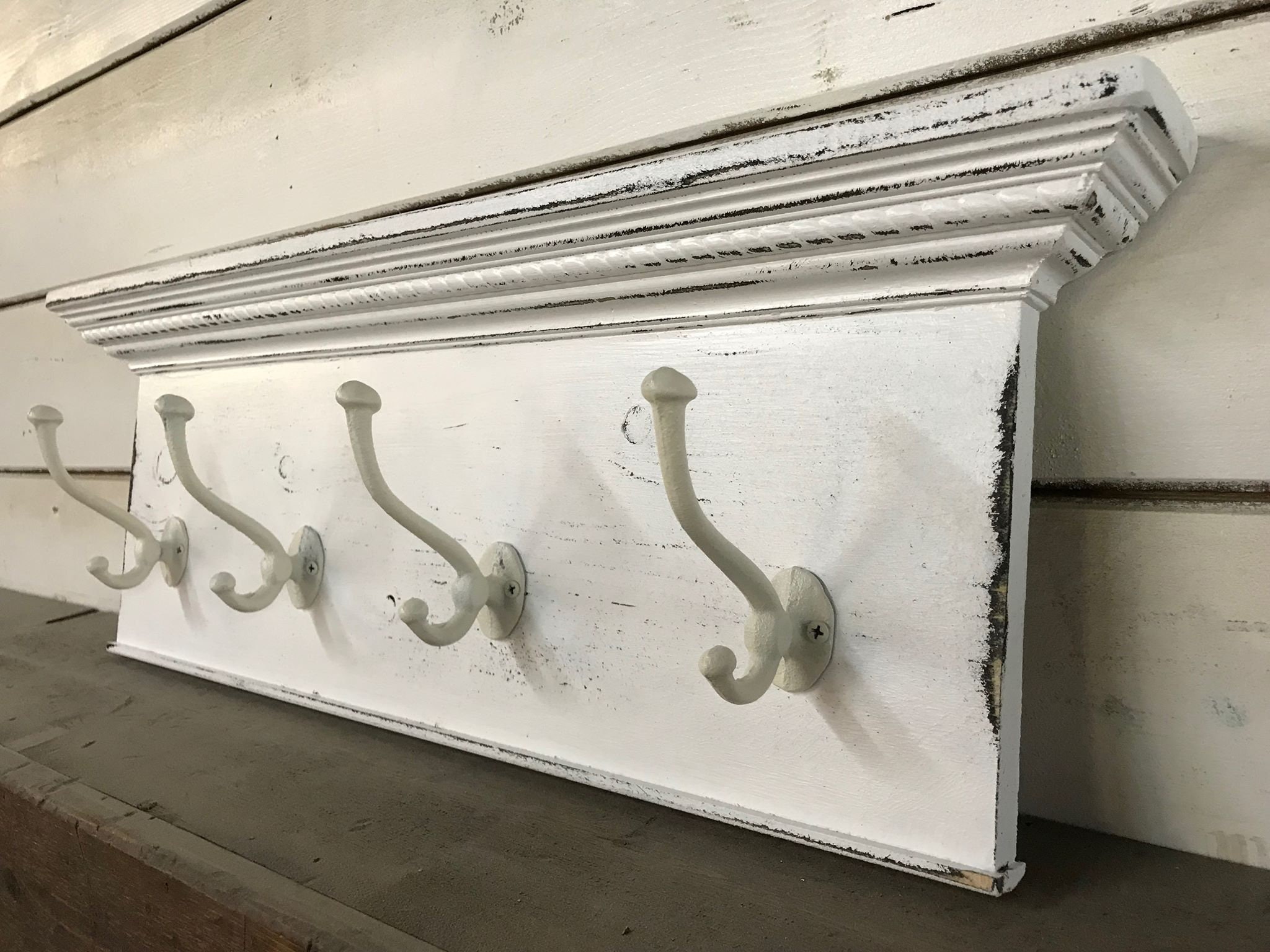 French Country Coat Rack Shabby Chic Coat rack with Cast iron | Etsy