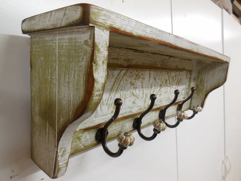 French Country Wall Shelf Primitive Coat Rack Rustic Hall Tree Shabby Style Antique Hat