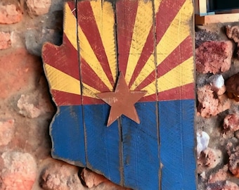 AZ Shape state flag, Barn Wood Style Arizona Flag, Arizona Flag, Primitive Arizona Flag, Arizona State Flag, AZ Map