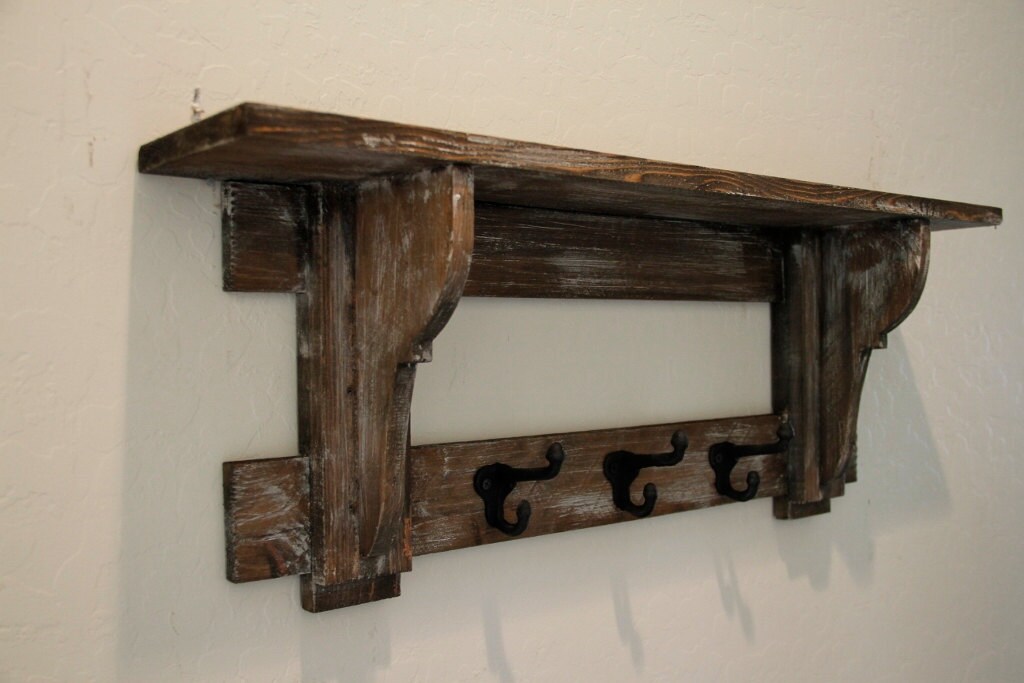 Primitive Coat Rack Rustic Wall Shelf 50