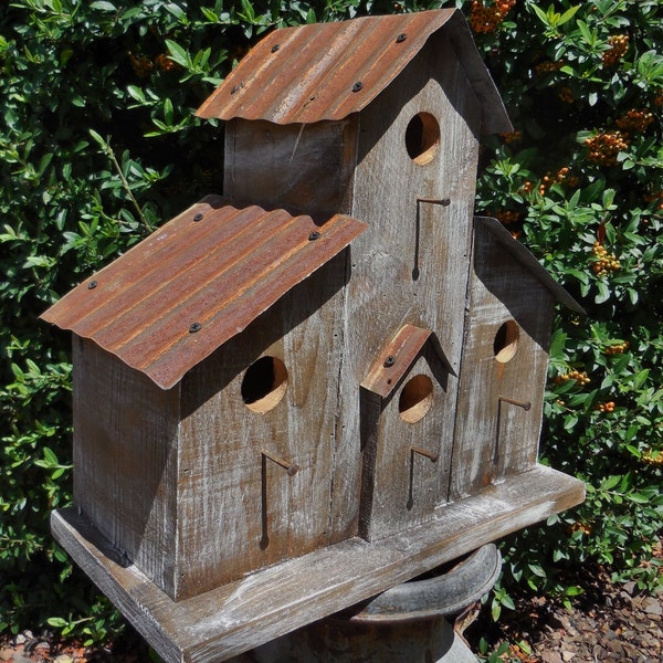 Rustic Ranch Birdhouse, Cabin birdhouse, Western birdhouse, antique ceiling tiles, Old birdhouse, Antique style birdhouse, Barn Bird House