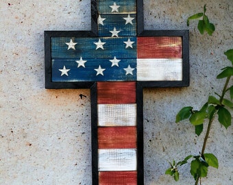 Patriotic cross, Americana Cross, barnwood style cross,  distressed flag cross, wall art, rustic flag cross, wooden flag cross, wooden cross