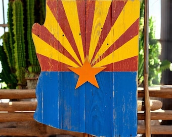 Large AZ Shape state flag, Barn Wood Style Arizona Flag, Arizona Flag, Primitive Arizona Flag, Arizona State Flag, AZ Map