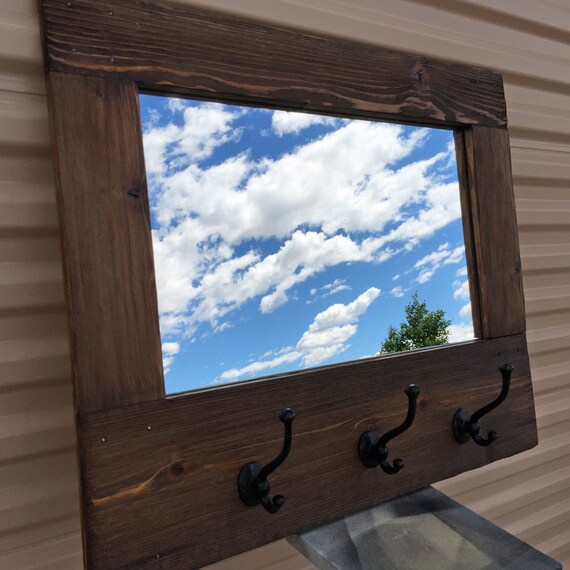 Barn wood style Mirror Rustic Coat Rack Wall Mirror Rustic Etsy