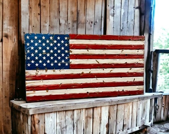 Distressed Wooden American Flag, Rustic Americana Decor