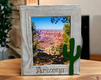 Photo frame, Arizona Picture frame, laser engraved picture frame, Arizona frame, laser cut out cactus, picture frame