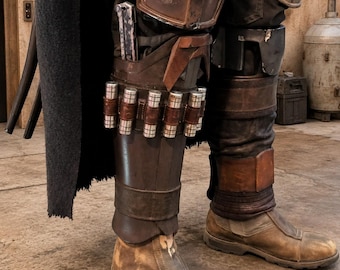 Star Wars Inspired Mandalorian Leather Leg Armor - Men's Handmade Cosplay Costume Prop