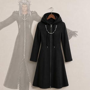 Kingdom Hearts Organization XIII Inspired Coat | Xemnas Cosplay Jacket | Long Black Hooded Trench Coat