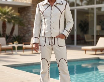 Elvis Presley Emperor leren tweedelig pak | Retro rock-'n-roll-outfit uit de jaren 70