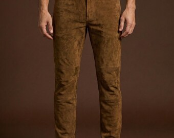 Herren Braun Wildleder Hose | Vintage Style Slim Fit Bikerhose