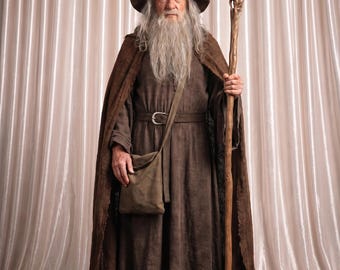 Handcrafted Wizard Cosplay Set | Fantasy Mage Tunic, Weathered Cloak & Pointed Hat | Custom LARP Costume