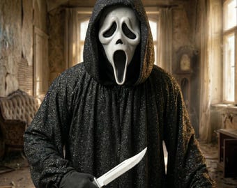 Conjunto de disfraz brillante inspirado en Scream / Bata de cosplay de la película Scream