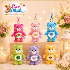Care Bears Plush Bag Charm Set, Cute Teddy Bear Keychain, Kawaii Backpack Accessory, Soft Plush Gift for Her