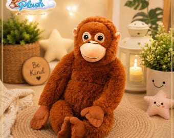 Lindo peluche de orangután: muñeco de mono de peluche suave, peluche de animal de la selva kawaii, decoración de orangután adorable, juguete para guardería, lindo peluche de mono