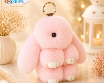 Llavero de peluche de conejito, lindo colgante de conejito para bolso, llavero de peluche kawaii, colgante de conejito esponjoso para bolso, regalo de animal de peluche suave