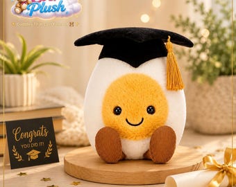 Llavero de peluche Jellycat Amuseable con forma de huevo cocido para graduación, peluche de huevo graduado, lindo regalo de recuerdo de graduación, peluche kawaii, juguete suave