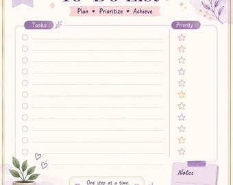 Lista de tareas en tonos pastel para imprimir, planificador diario adorable, lista de verificación de tareas, lista de prioridades, planificador digital, hoja de productividad estética