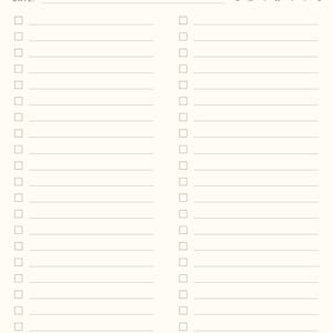May include: A cream-colored to-do list and daily routine planner page featuring the text TO DO LIST / DAILY ROUTINE at the top. It includes a date line, days of the week, two columns of checkboxes with horizontal lines, and a legend for status icons.