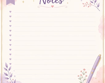Página de notas en tonos pastel para imprimir, papel de cuaderno digital estético, hoja de escritura bonita, papel de notas imprimible, inserto para planificador de estudio