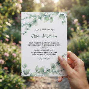 Eucalyptus Wedding invitation , Editable Canva Template, Editable Botanical Wedding Invite, Minimalist Greenery Template, Digital Download