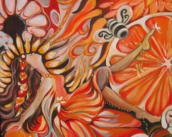 Orange Fairy Original Painting – Acrylic Fairy Art, Ethereal Fantasy Artwork, Cottagecore Fairy Decor