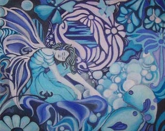 Blue Fairy Painting – Original Acrylic Fantasy Art – One of a Kind Fairy Artwork – Mystical Wall Art – Enchanted Woodland Art – Whimsical