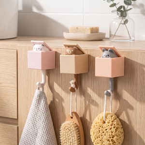 Pop-Up Animal Wall Hooks, Cute Cat/Duck/Bear Adhesive Hooks, Home Organizer,No Drill Hanging Hook, Birthday Gift, Gift For Her