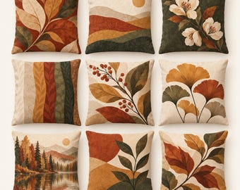 Funda de almohada botánica otoñal, decoración moderna de mediados de siglo en terracota y oliva, funda de cojín de doble cara con estampado abstracto de hojas, 14/16/18/20/24 pulgadas.